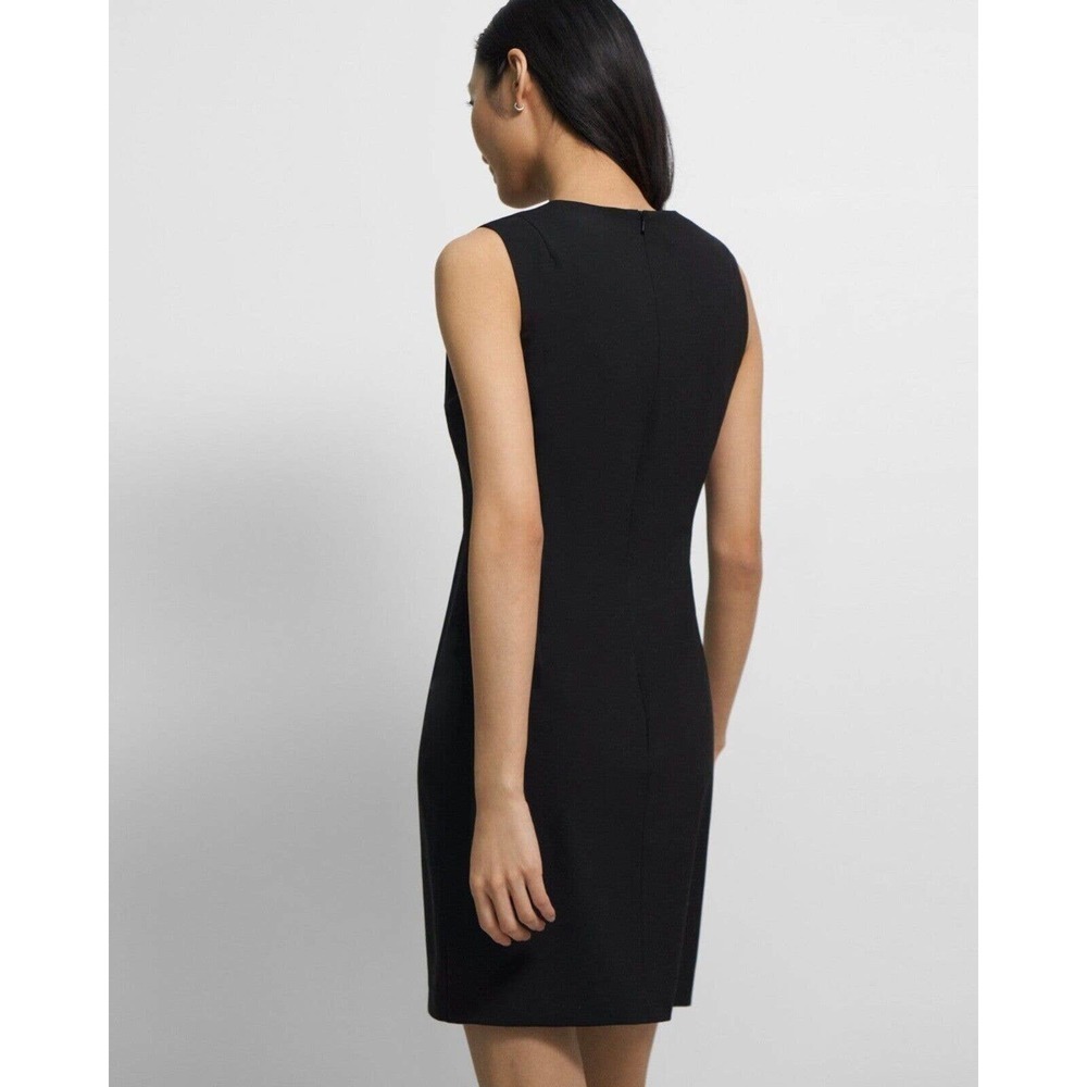 Theory | Women's Black Sleeveless Crew Neck Back Zip Fitted Wool Dress Size 10